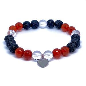 Minerální náramek lávový kámen, karneol, křišťál - LÁSKA